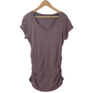 Fresh Produce Ruched Sides V-Neck Short Sleeve Slub Cotton Tee Shirt Size Large